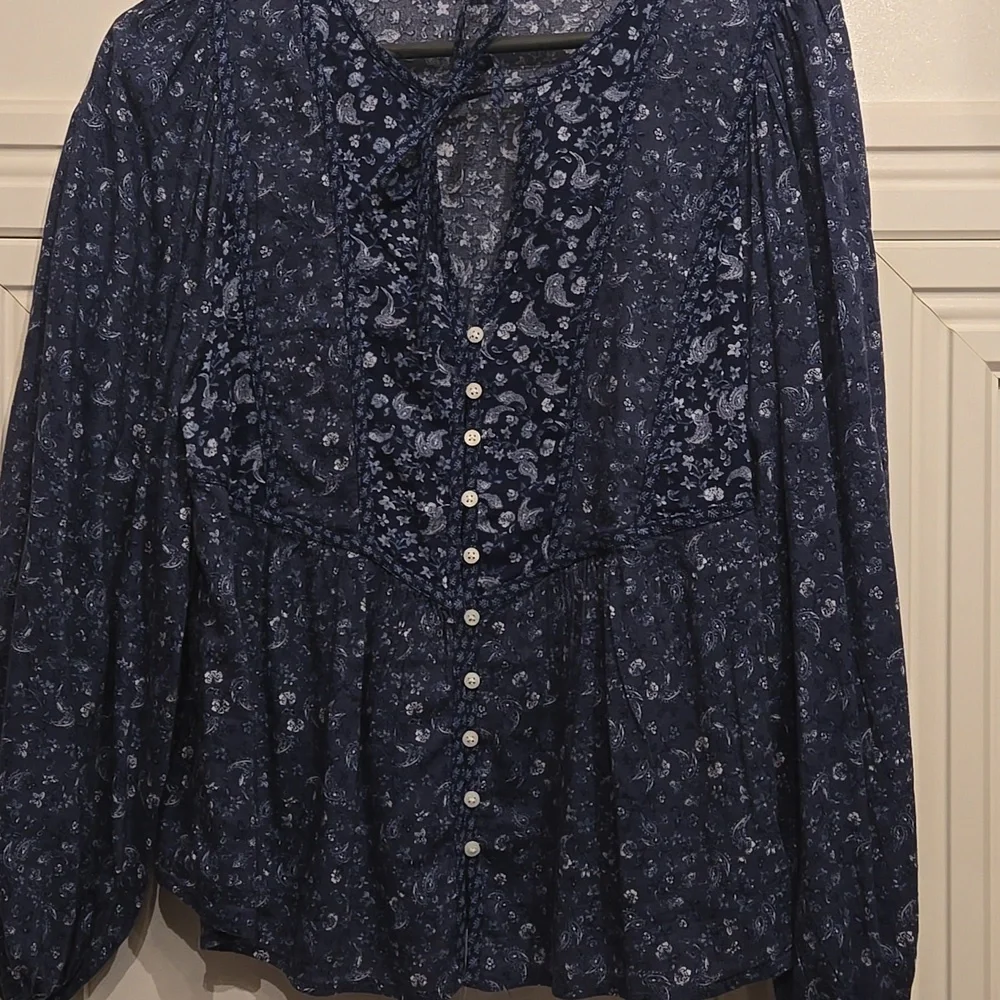 Old Navy Oversized Button-Front Mixed-Print Poet Navy Romantic Blouse - XS - NWT